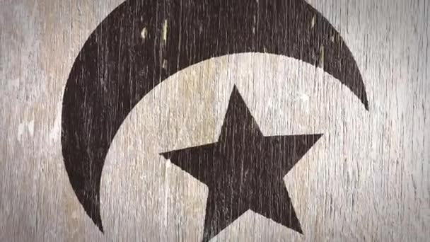 Croissant Lune Étoile Symbole Islamique Sur Texture Wodden Idéal Pour — Video