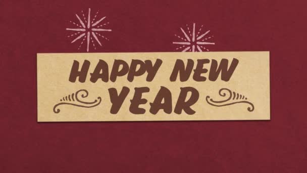 Szczęśliwego Nowego Roku Pozdrowienia Czerwonym Papierze Teksturowane Tle Idealny Sylwestra — Wideo stockowe