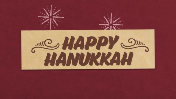 Tarjeta Felicitación Feliz Hanukkah Sobre Fondo Texturizado Papel Rojo Ideal — Vídeos de Stock