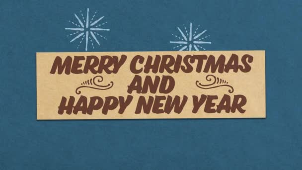 Buon Natale Felice Anno Nuovo Biglietto Auguri Carta Blu Sfondo — Video Stock