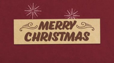 Kırmızı Kağıt Dökümlü Arkaplanda Mutlu Noeller kartı. Noel projeniz için ideal. Kusursuz Yüksek Kalite 4K Animasyon