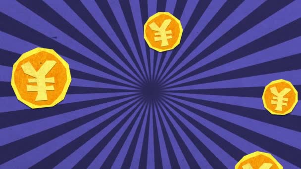 貯金の概念 中国人民元 日本円硬貨がシームレスに下がります 高品質ストップモーションアニメーション — ストック動画