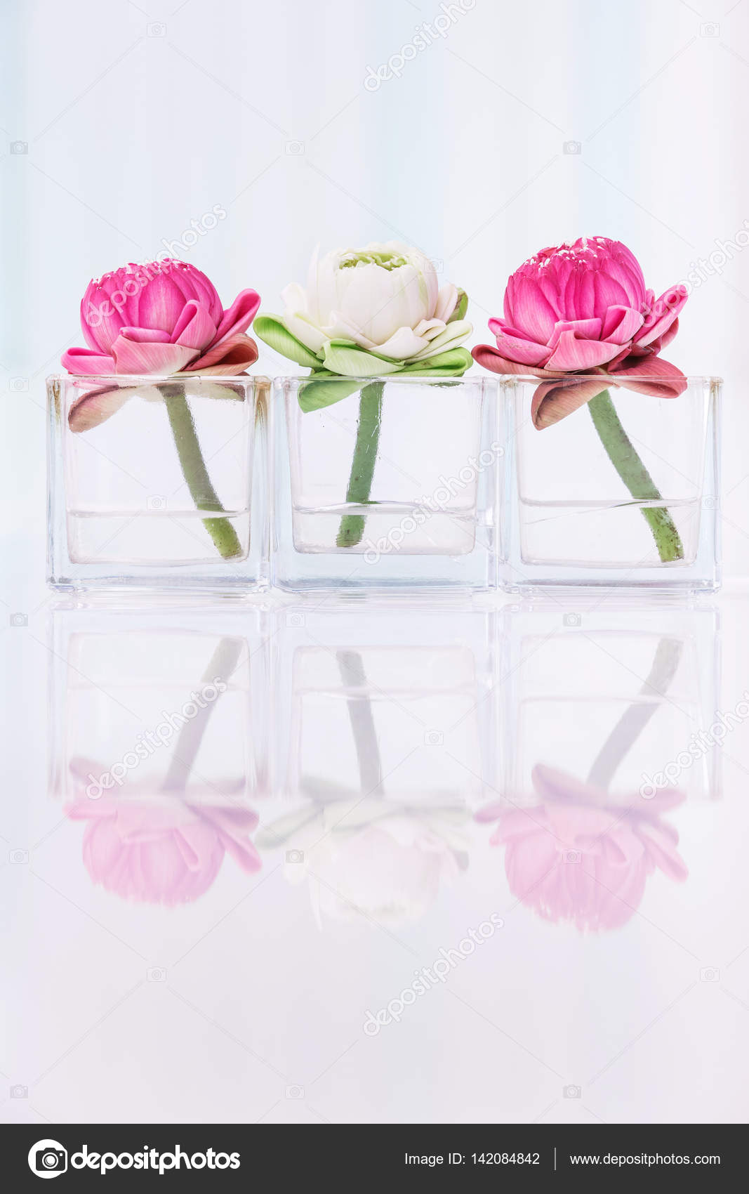 Lotus Flower Water Lily Decoration Glass Vase Table Buddhism Zen