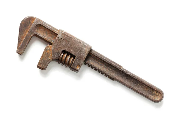 Antika Paslı Ayarlanabilir Ngiliz Beyaz Izole Anahtarı Kapatın — Stok fotoğraf