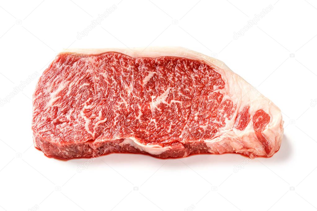 Wagyu striploin steak isolated on white
