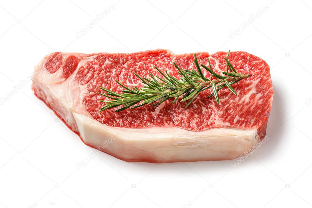Wagyu striploin steak isolated on white