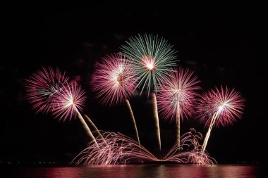 Koyu gökyüzü arka planında havai fişek