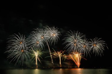 Koyu gökyüzü arka planında havai fişek