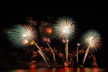 Koyu gökyüzü arka planında havai fişek