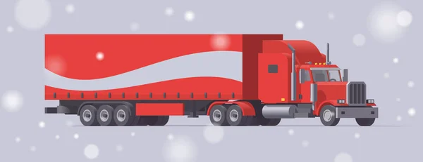 Noel tırı. Xmas karavan traktörü. Vektör düz resimleme