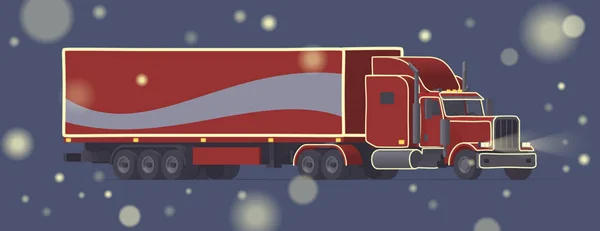 Semi-camião de Natal. Trator de reboque de Natal. Ilustração plana vetorial — Vetor de Stock