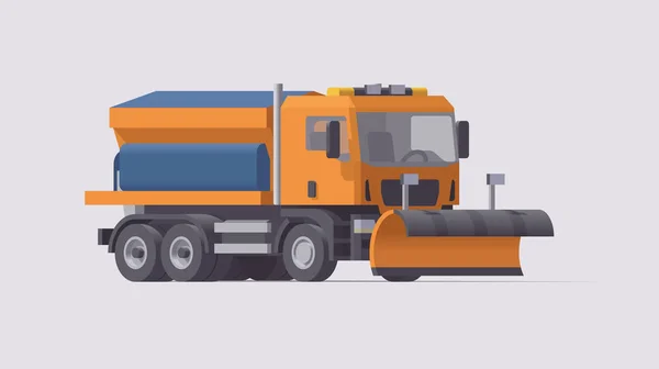 Camión quitanieves. Eliminación de nieve. Esparcidor de sal. Ilustración vectorial — Archivo Imágenes Vectoriales