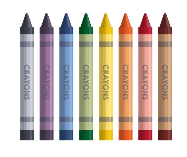 Kolor kredek ustawiony. Wektor płaski pojedynczy zestaw papeterii. Kolorowe ołówki. — Wektor stockowy