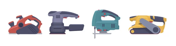 Vector elektrisch gereedschap. Geïsoleerde schuurmachine decoupeerzaag. Platte illustratie — Stockvector