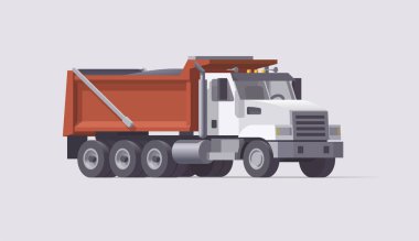 Vektör damperli kamyon. İzole edilmiş bir Amerikan kamyonu. Düz Çizim