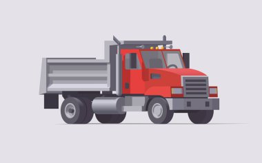 Vektör damperli kamyon. İzole edilmiş Amerikan belediye kamyonu. Düz Çizim