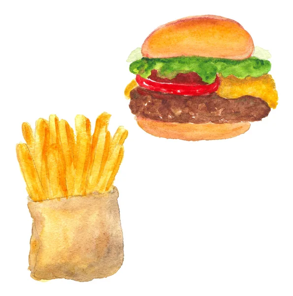 Ilustración en acuarela de Hamburguesa — Foto de Stock