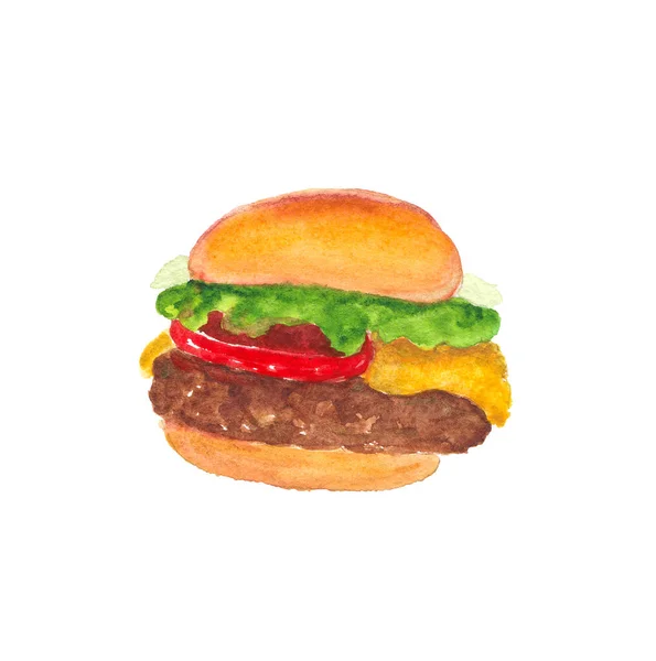 Akwarela ilustracja Hamburger — Zdjęcie stockowe