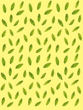 Yeşil yaprakları ile suluboya desen 