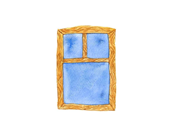 Watercolor illustration of a wooden window — Stock Photo, Image