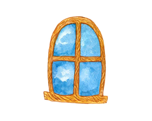 Illustrazione ad acquerello di una finestra di legno — Foto Stock