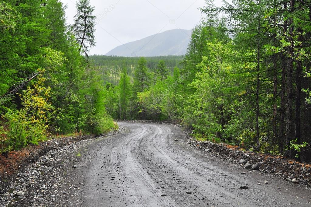Federal Highway "Kolyma", Yakutsk - Magadan, Yakutia. Stock Photo.