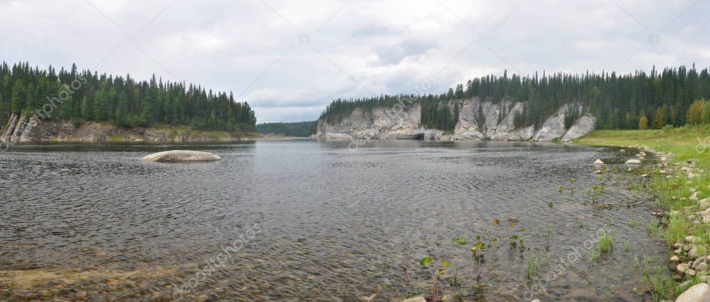 River panorama in a national Park in the Northern Urals. 
