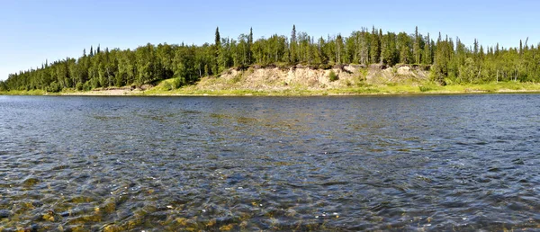 Panorama, dzikiej rzeki Ural. — Zdjęcie stockowe