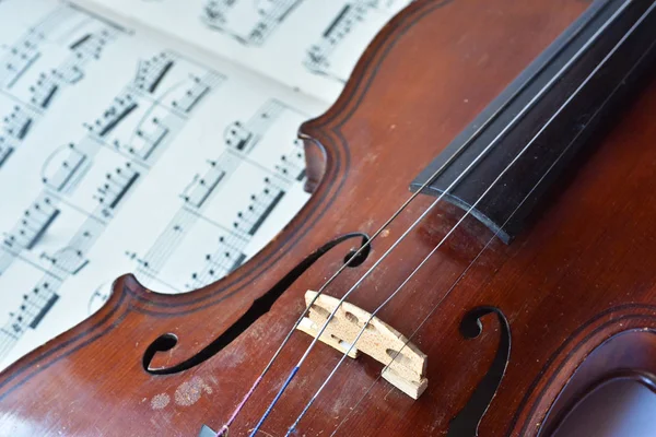 German ancient violin and notes. — Stock Photo, Image