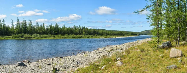 Panorama. Summer landscape of the northern river. — Stock Photo, Image
