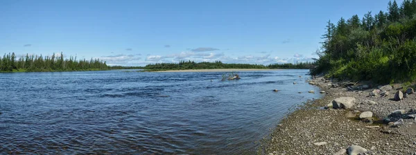 Summer panorama of the northern river. — ストック写真
