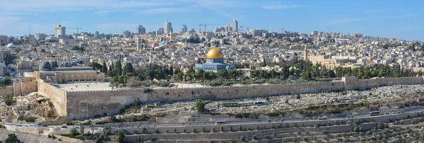 Panorama of the Old City in Jerusalem. View of the Temple Mount from the Mount of Olives.