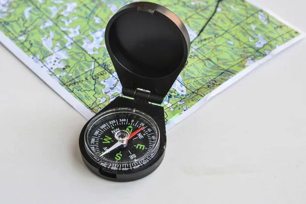 Kompas Mapa Navigační Nástroje Aby Zabránilo Ztrátě — Stock fotografie