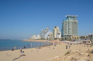 Tel Aviv seti. Akdeniz 'deki Tel Aviv plajları.