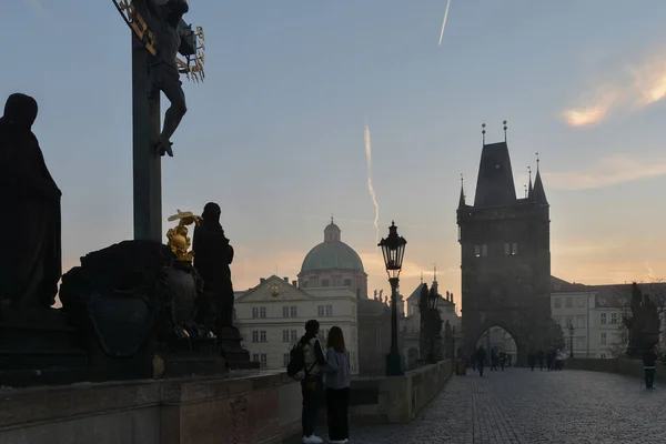 Чарльз Бридж Рано Вранці Світанок Празі Столиці Чеської Республіки — стокове фото
