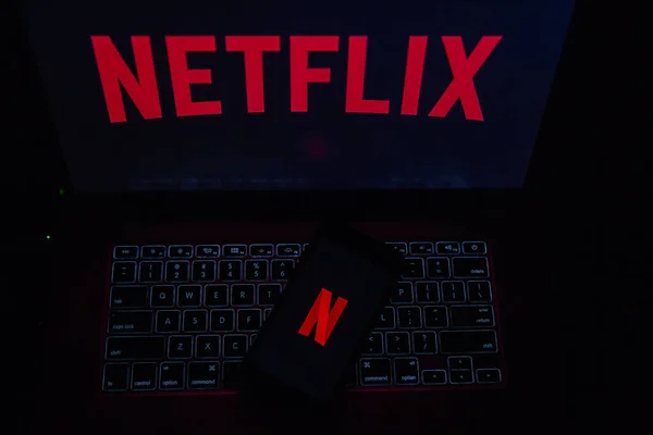 Ternopil Ucrania Enero 2020 Logotipo Marca Red Netflix Pantalla Negra — Foto de Stock