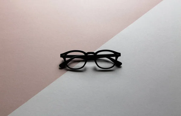 Occhiali Vista Hipster Alla Moda Montatura Nera Sfondo Astratto Diagonale — Foto Stock