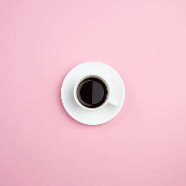White Cup Coffee Pastel Pink Minimal Background Room Text Abstract — Stock Photo, Image