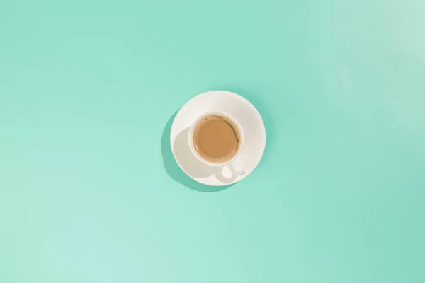 Top View Cup Cocoa Milk Abstract Pastel Mint Table Background — Stock Photo, Image