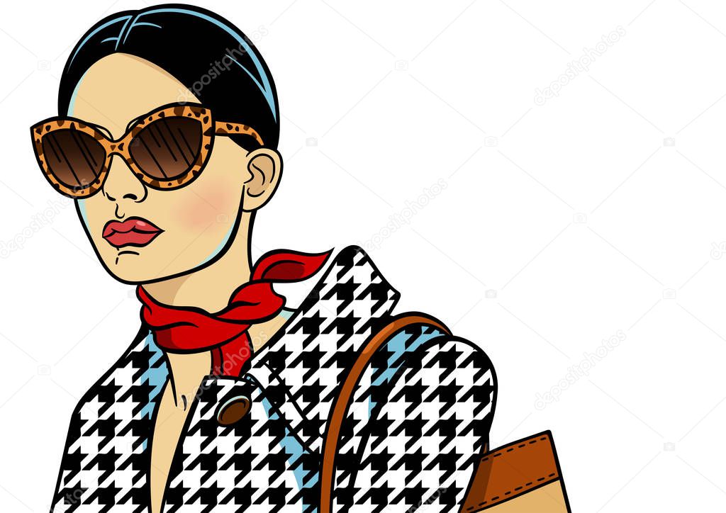 Download Woman with sunglasses — Stock Vector © мишкин_мед #136584466