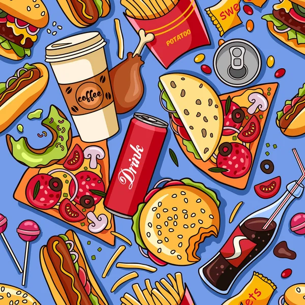 Fast food. Vector seamless pattern — Stock Vector