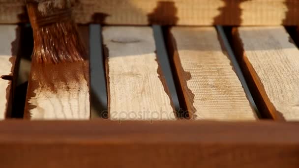 Pintura madera con pincel — Vídeo de stock