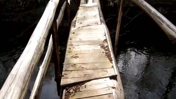 川に架かる木製の歩道橋 — ストック動画