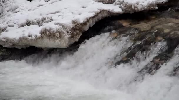 Frusen flod på vintern — Stockvideo