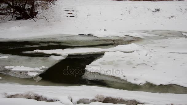 Bevroren rivier in de winter — Stockvideo