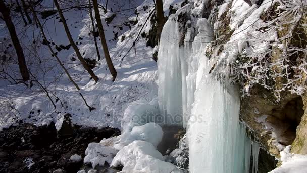 Wasserfall im Nationalpark Slowakischer Karst, im Dorf Haj im Winter — Stockvideo