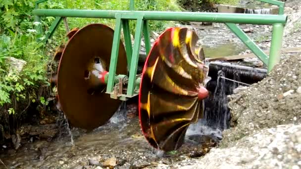 Gekleurde Wiel Draait Het Water — Stockvideo