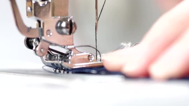 Sewing Blue Fabric Sewing Machine — Stock Video