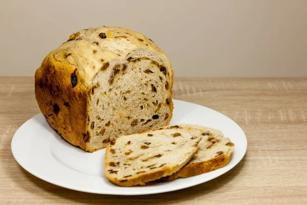 Home baked fruit loaf with slices - contains mixed fruit