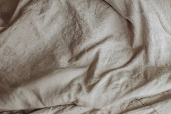 Crumpled Beige Pleated Fabric Blanket Towel Sheet Close — Stock Photo, Image